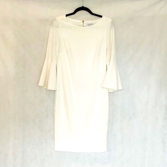 Calvin Klein Ivory Bell Sleeve Sheath Dress - Picture 7 of 8